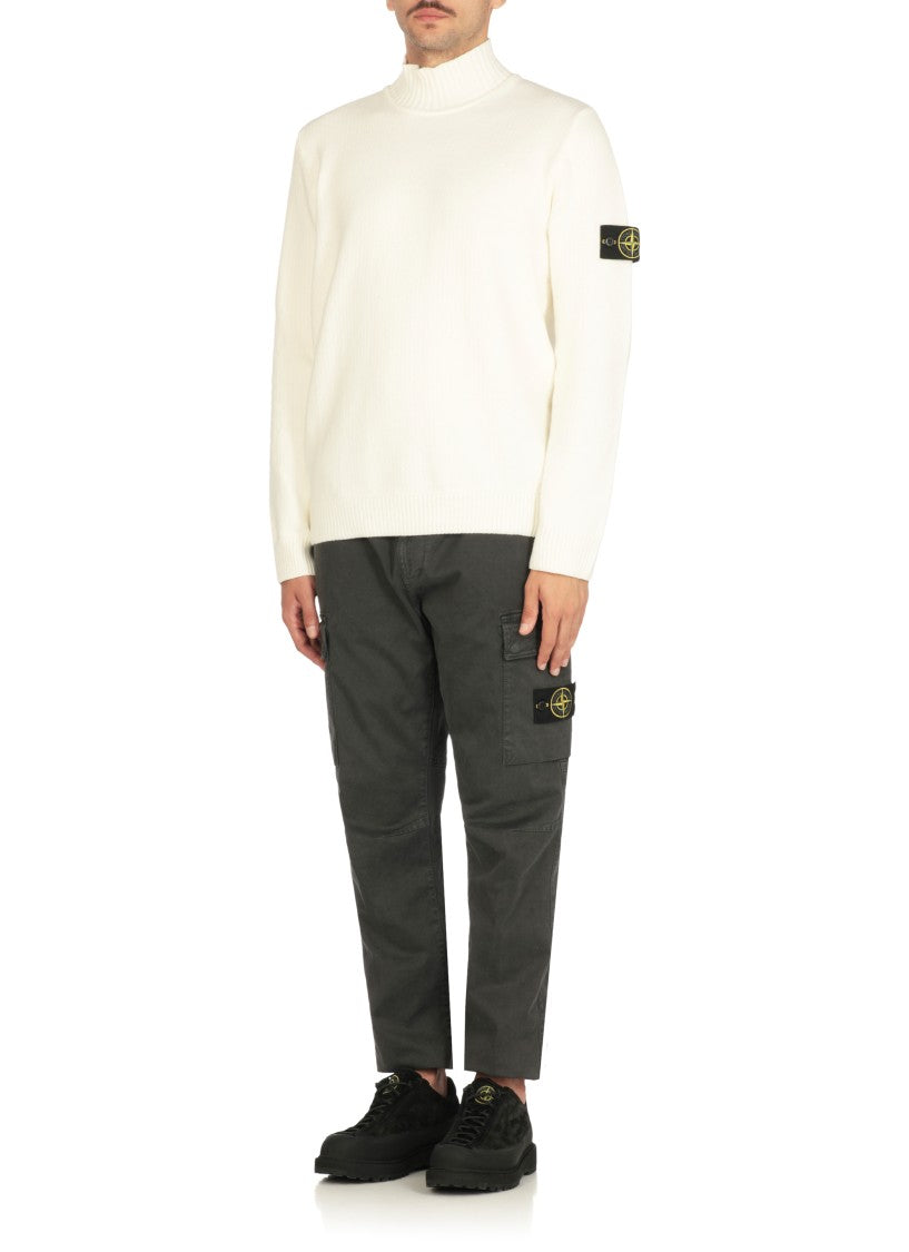 Stone Island High Neck Ivory Cotton Sweater