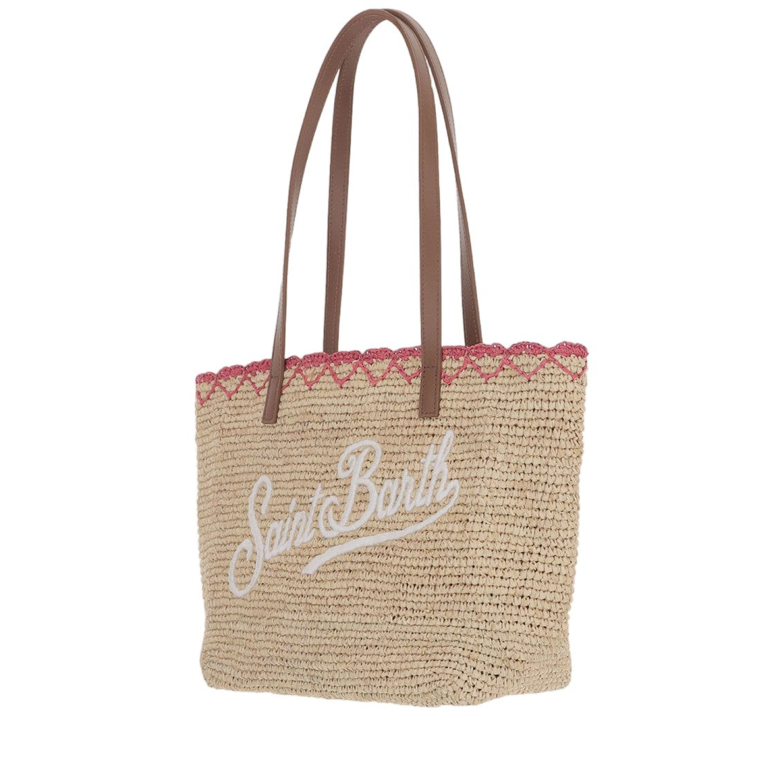 Mc2 Saint Barth Woven Raffia Shopping Bag With Contrasting Handles And Embroidery