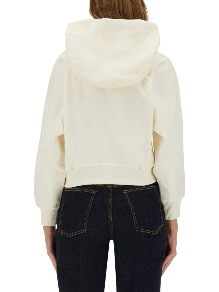 Patou Cropped Hoodie With Embossed Logo And Drawstring Hood