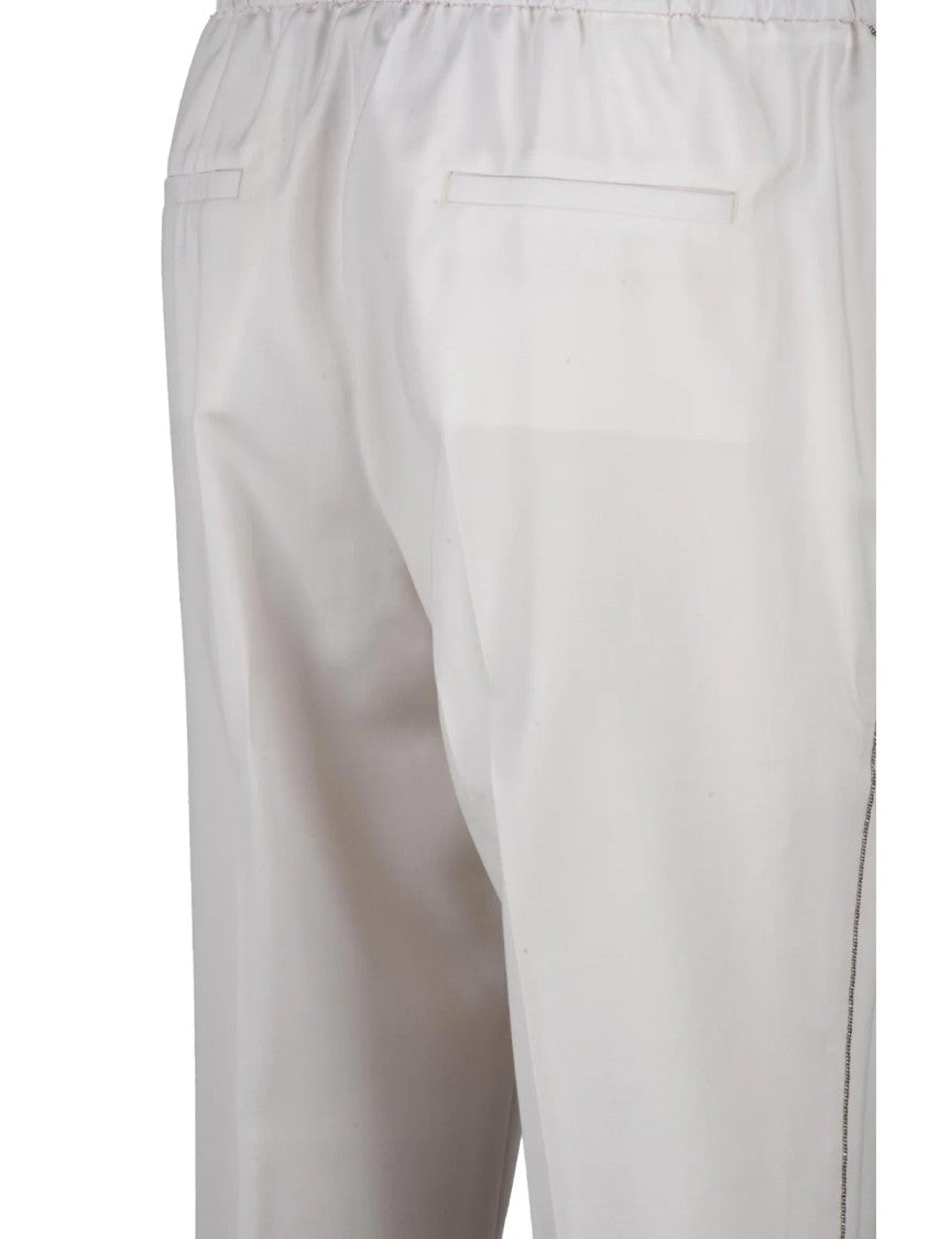 Peserico White Stretch Virgin Wool Embroidered Formal Pants