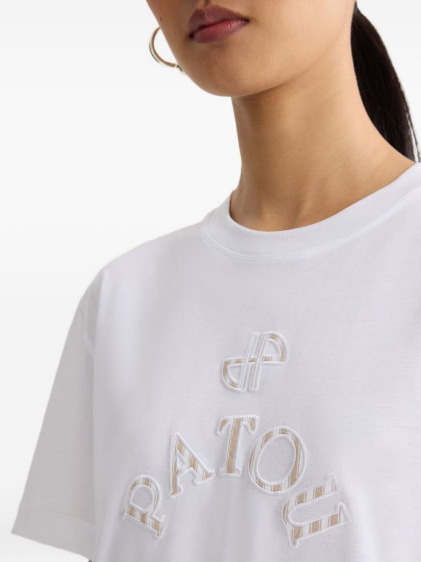 Patou White Logo Embroidery Short Sleeve Top