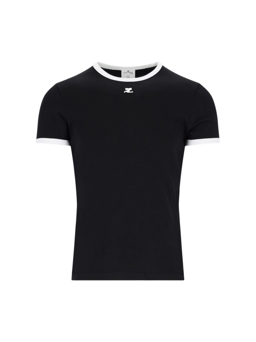 Courrèges Short-Sleeved Fitted Top With Contrast Trim