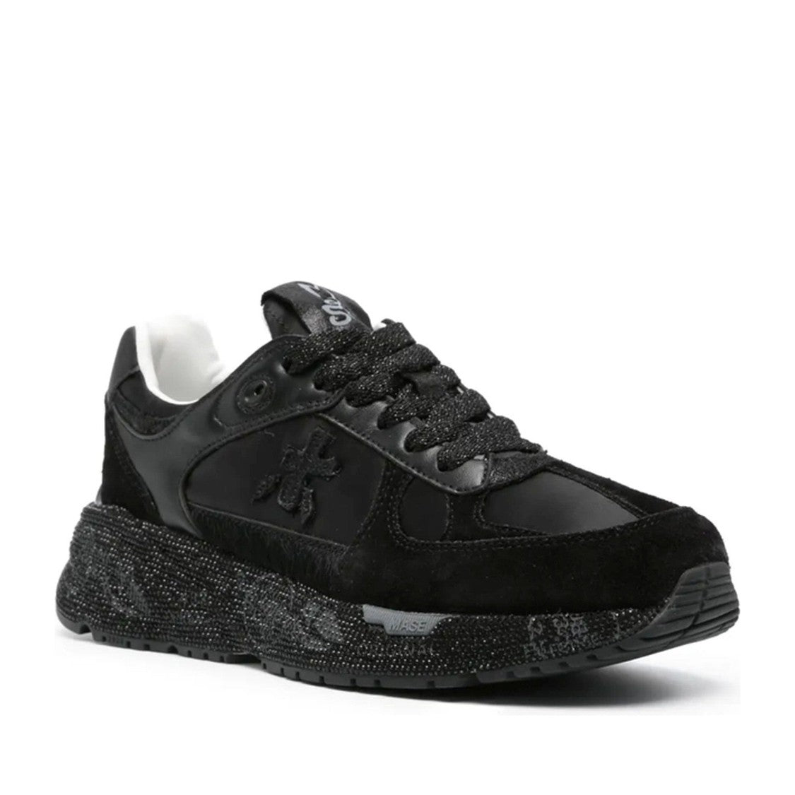 Premiata Black Mased Leather Textured Sole Sneakers