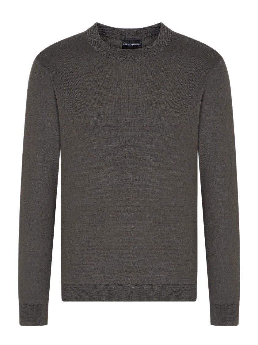 Emporio Armani Smooth Knit Crewneck Sweater With Ribbed Cuffs