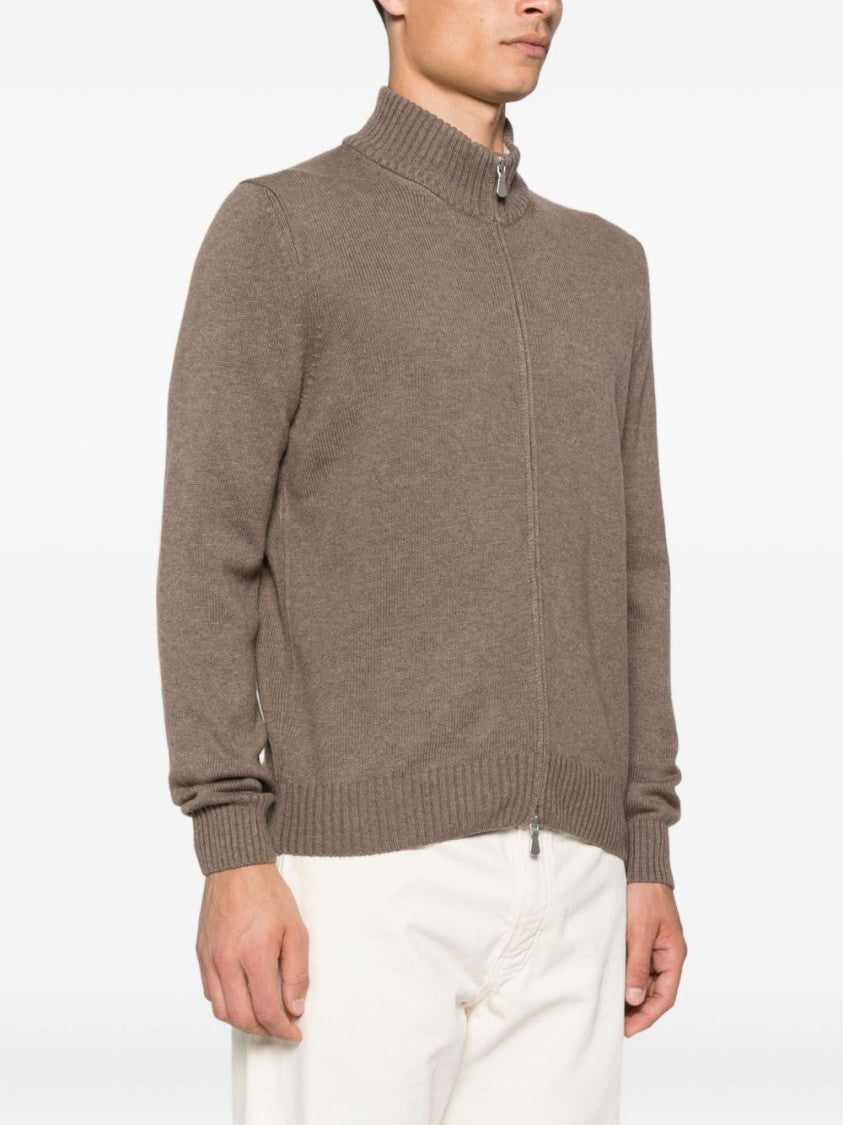 Vengera Brown Knit Sweater With Zip Closure