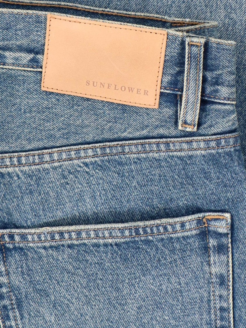 Sunflower Wide-Leg Blue Cotton Denim Jeans With Vintage Finish