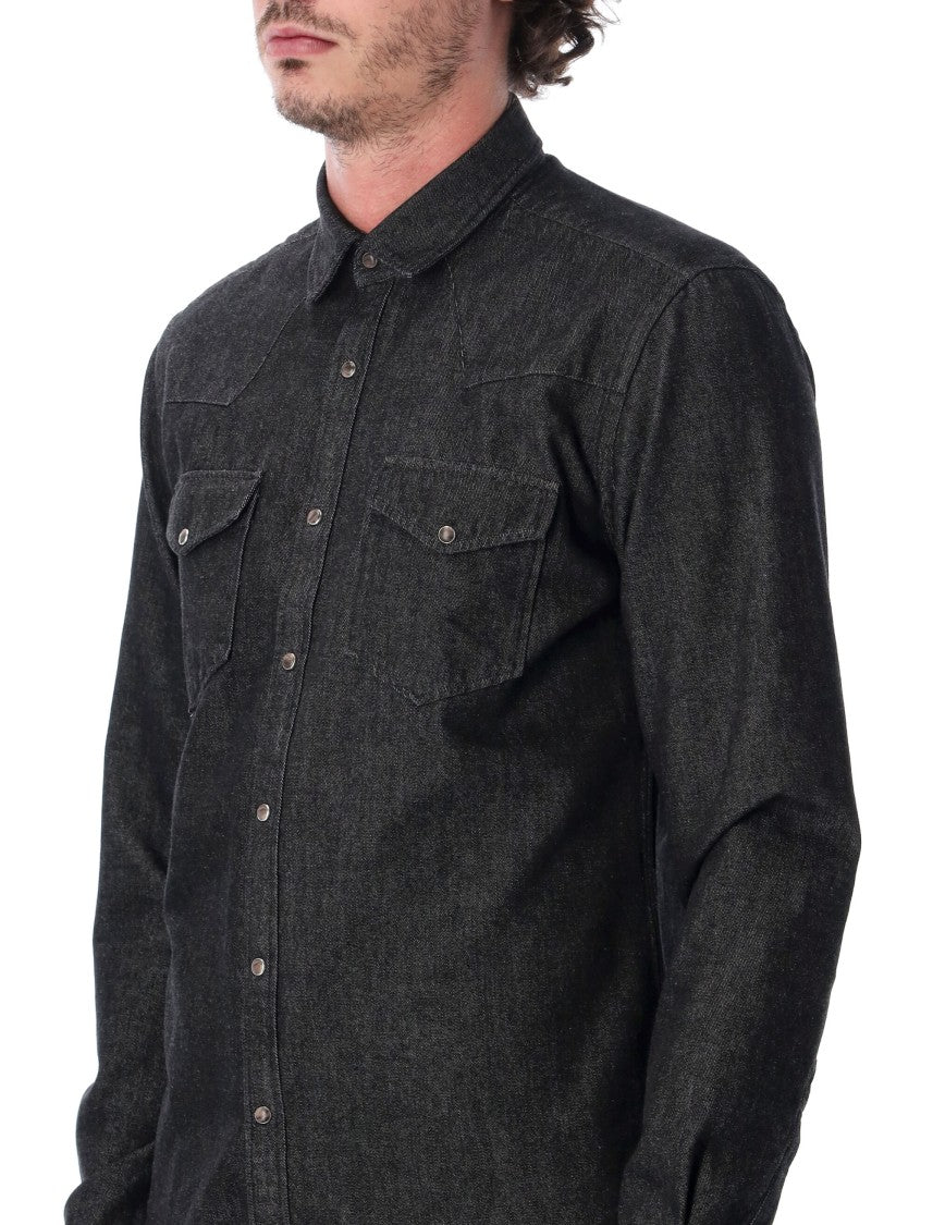 Xacus Tailor Fit Wash Black Denim Snap Western Casual Shirt