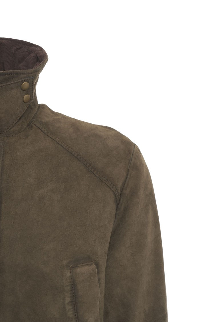 The Jackie Suede 'Balmoral' Jacket With High Collar And Four Functional Pockets