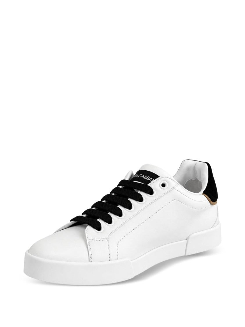Dolce & Gabbana White Leather Black Suede Accent Sneakers
