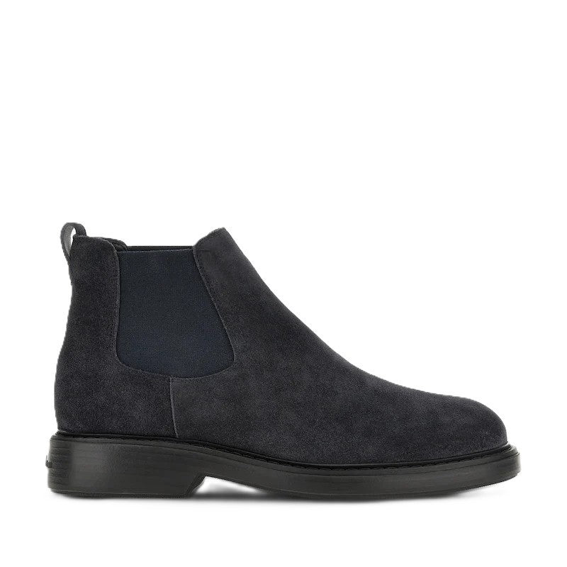 Hogan Black Minimalist Suede Elastic Panel Ankle Boots