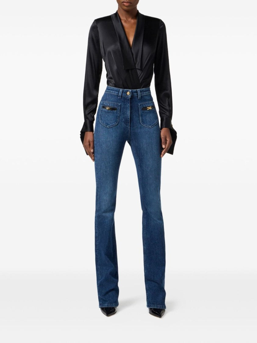 Elisabetta Franchi Deep V-Neck Silk Blend Bodysuit
