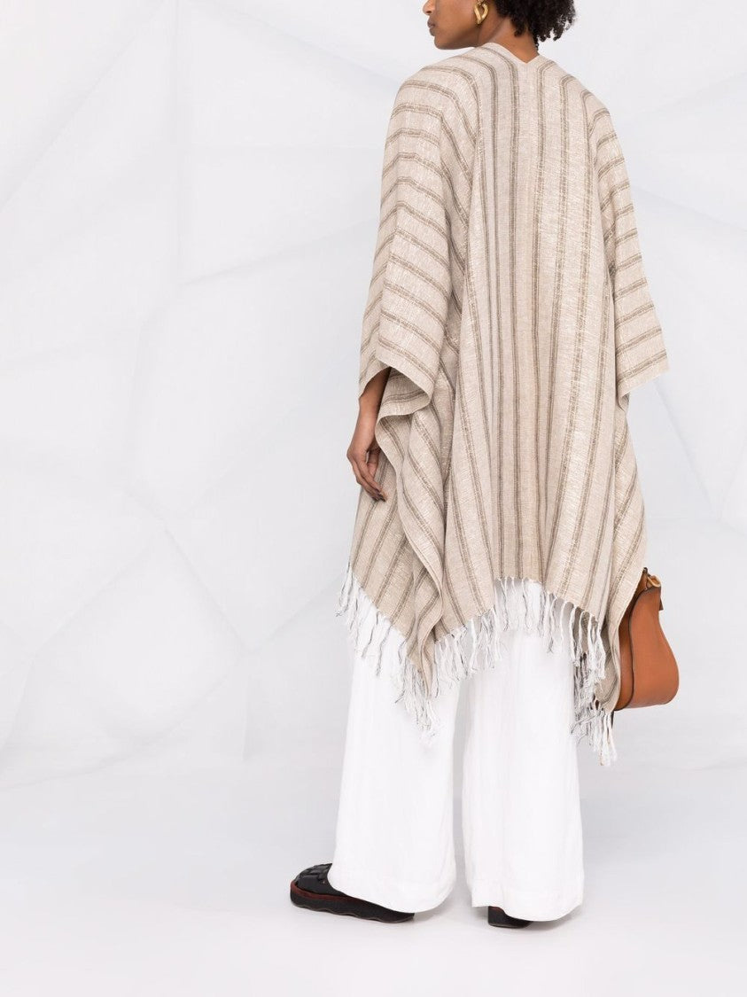 Brunello Cucinelli Woven Scarf With Vertical Stripes And Fringed Edges