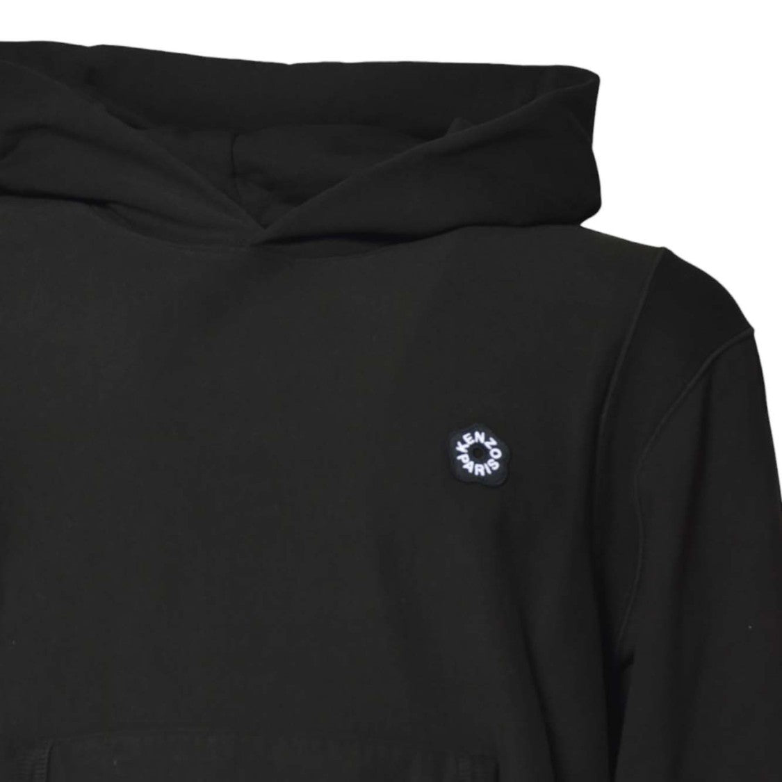 Kenzo Minimalist Black Hoodie With Circular Flower Embroidery