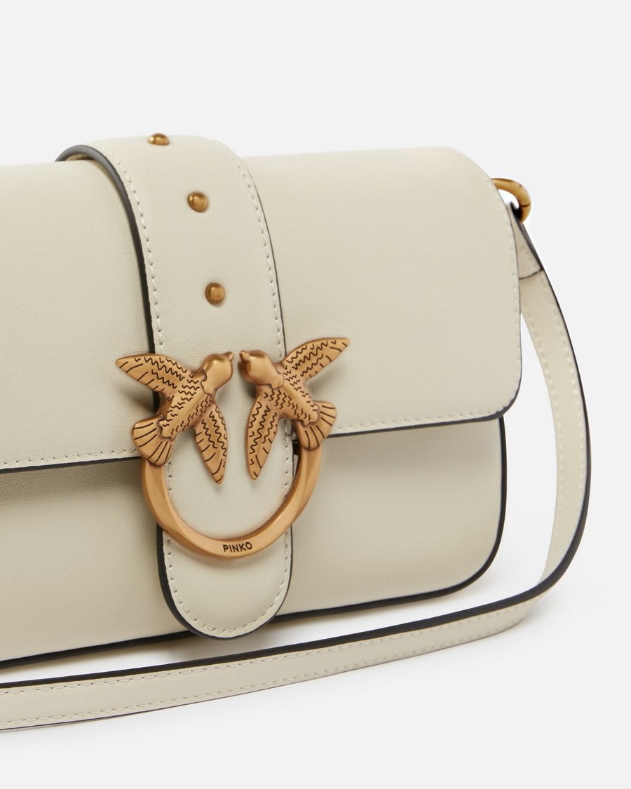Pinko Structured White Leather Handbag With Distinctive Bird Clasp