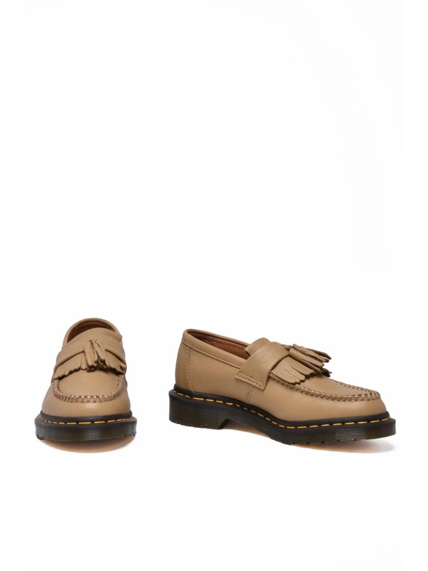 Dr. Martens Beige Leather Adrian Loafers With Decorative Fringe