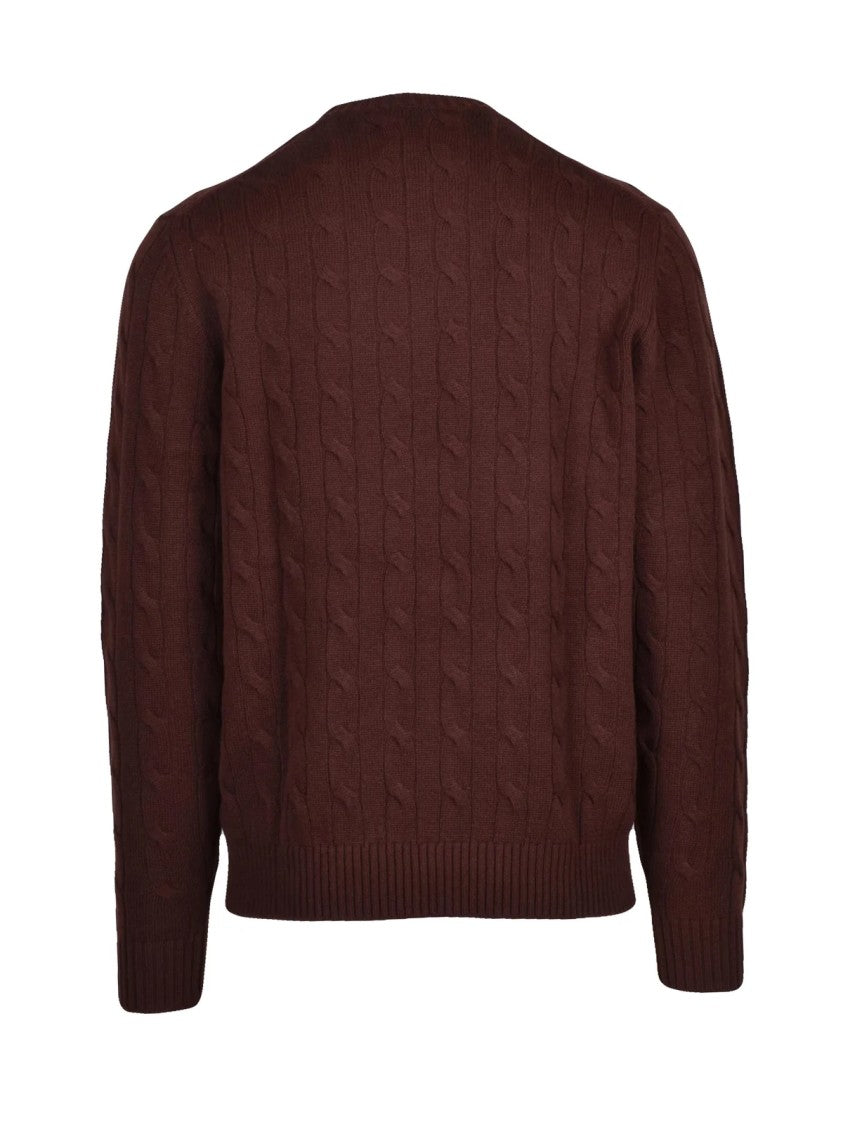 Mc2 Saint Barth Brown Merino Wool Cable Knit Crewneck Sweater