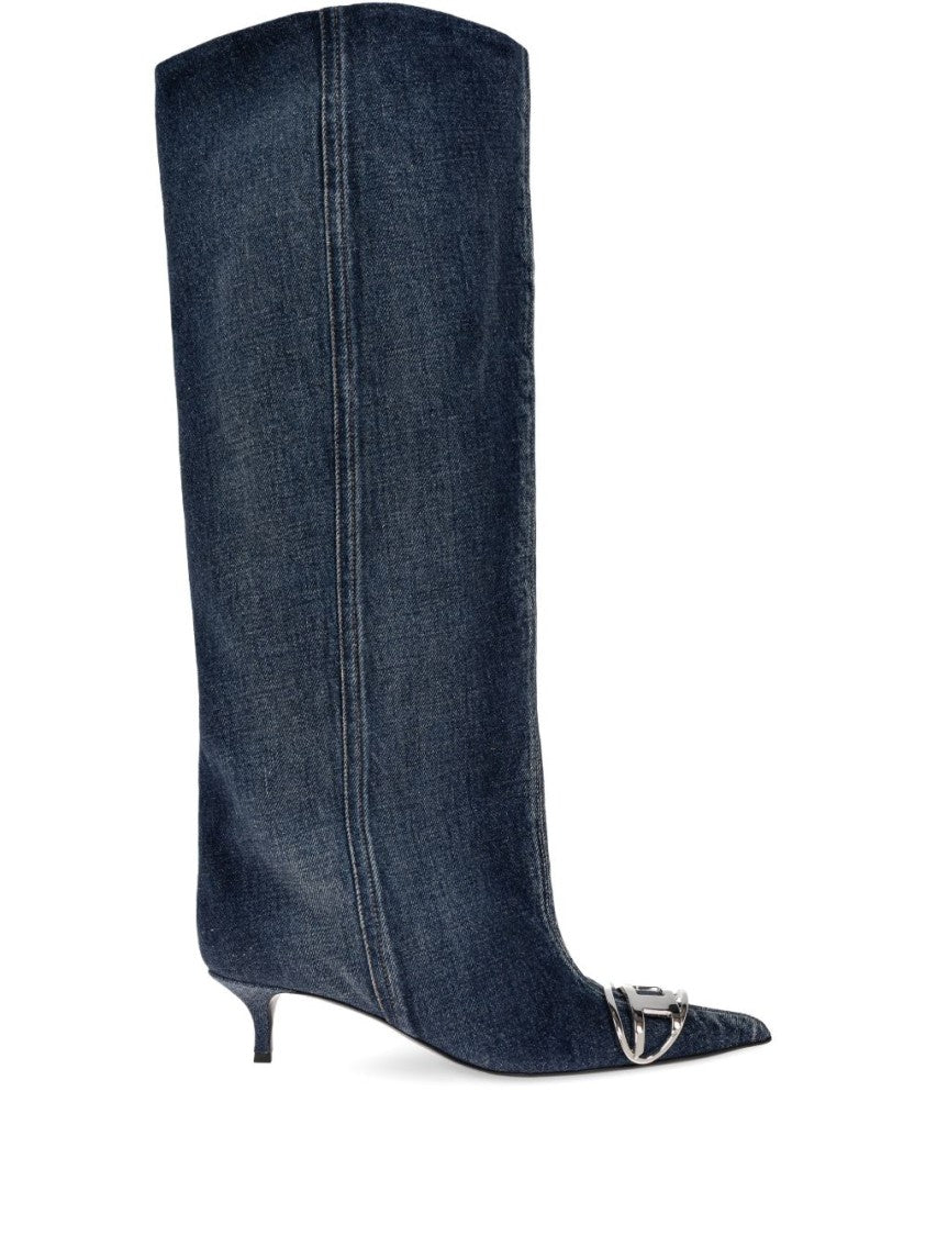 Diesel Blue Pointed Toe Slouchy Denim Boots