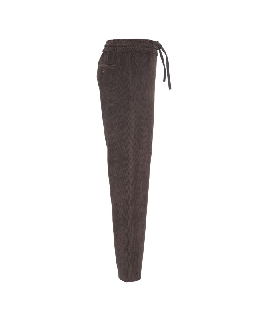 Gender Refined Brown Corduroy Trousers With Drawstring Waist