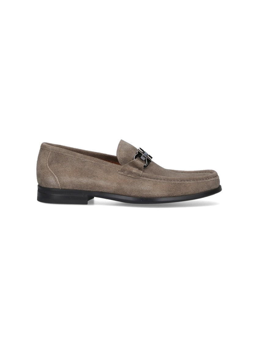 Ferragamo "Gancini" Suede Moccasins – Beige