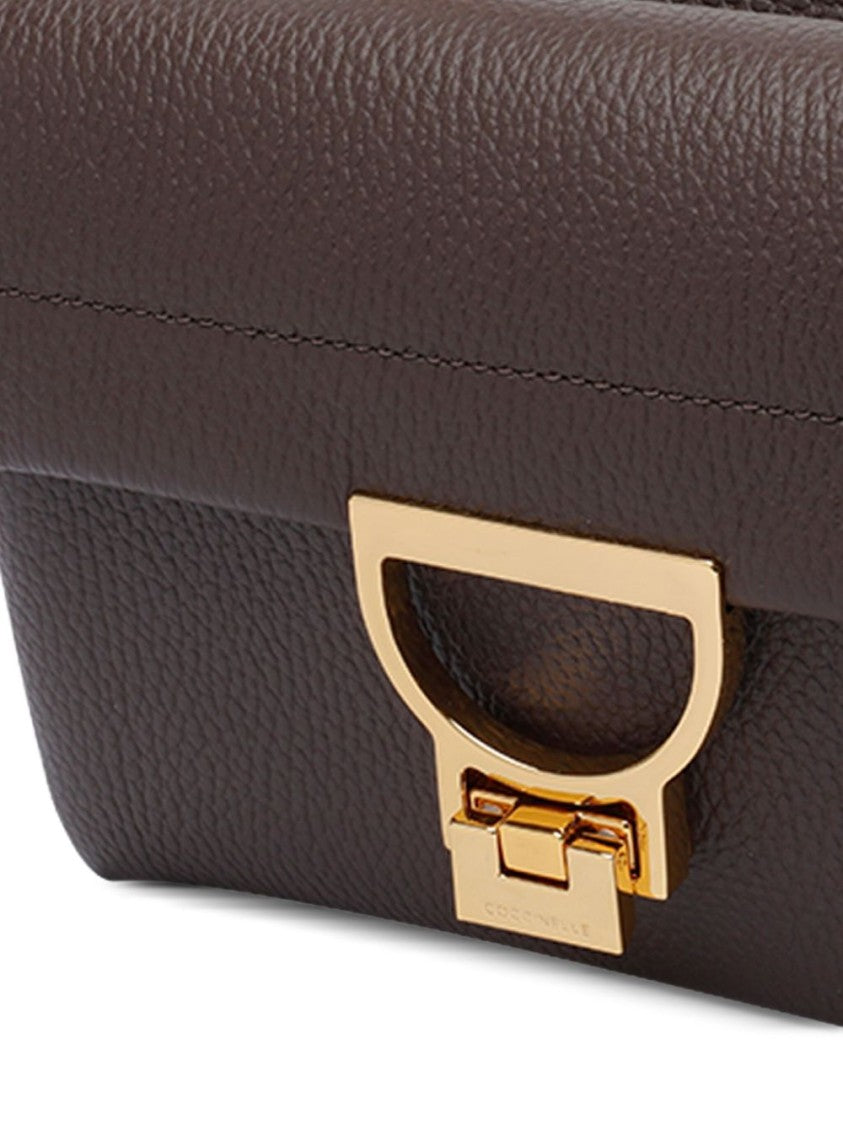 Coccinelle Structured Brown Leather Handbag With Gold Clasp