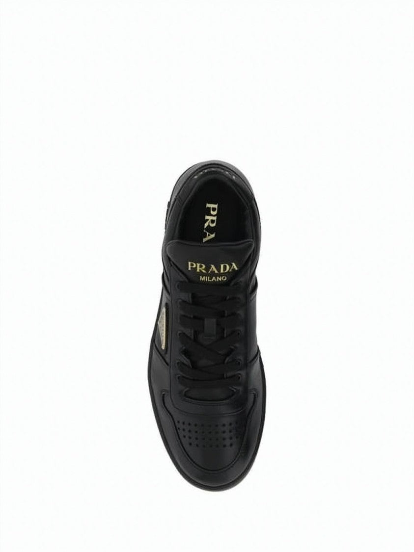 Prada Low-Top Black Leather Sneakers With Perforated Detailing