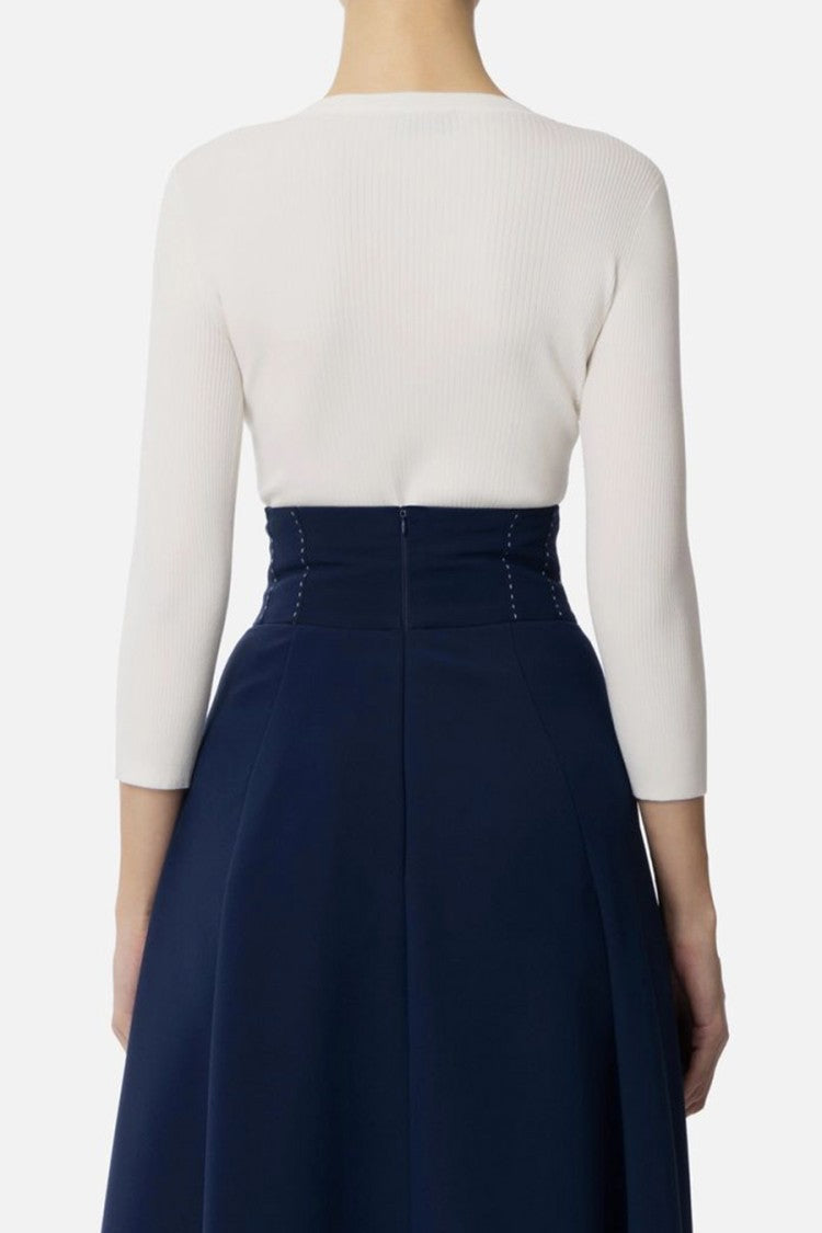 Elisabetta Franchi Ribbed V-Neck Sweater With Decorative Buttons