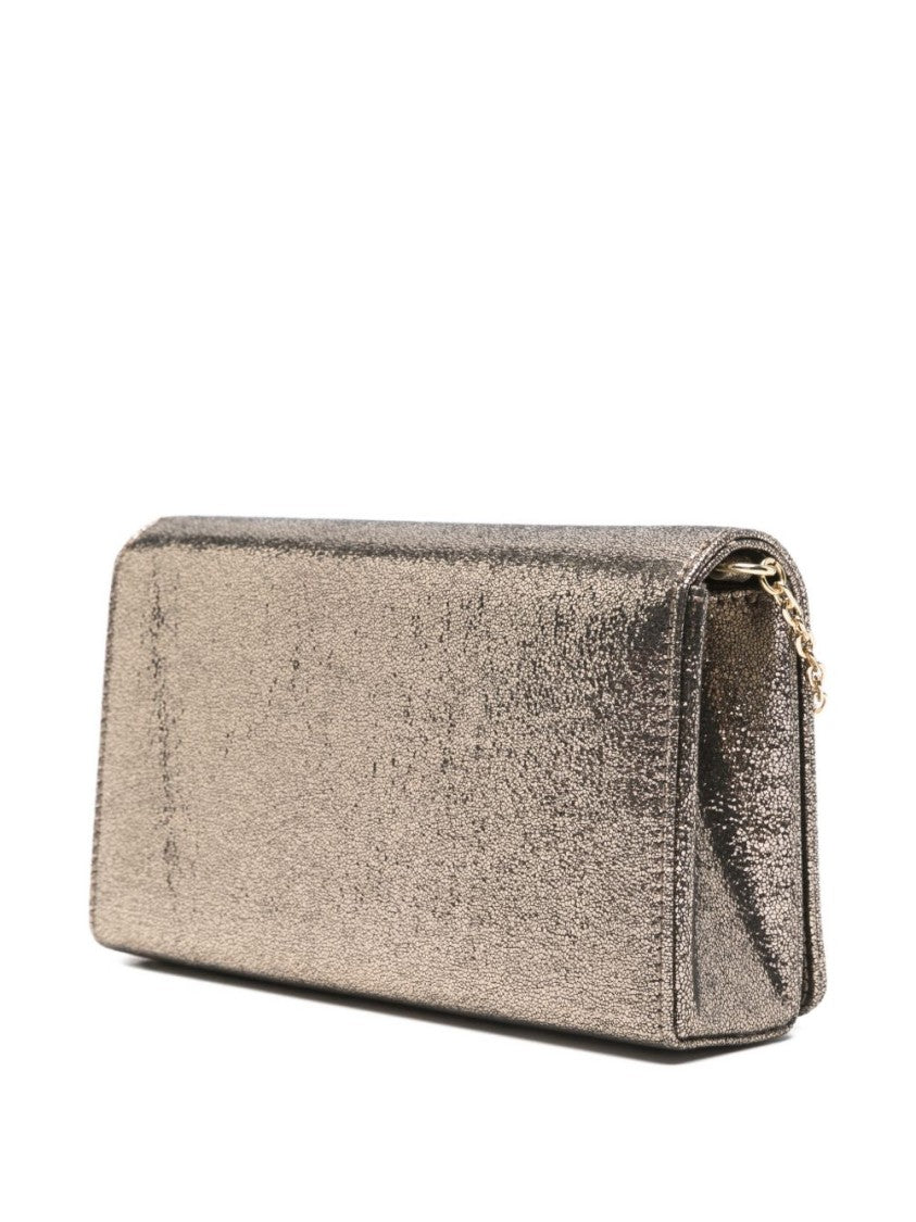 Love Moschino Rectangular Gold Textured Shoulder Bag With Chain Strap