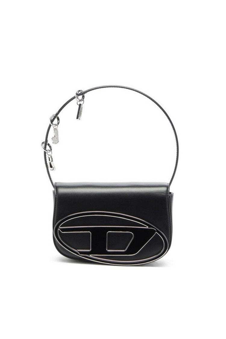 Diesel Black Leather Cutout-Logo Shoulder Bag