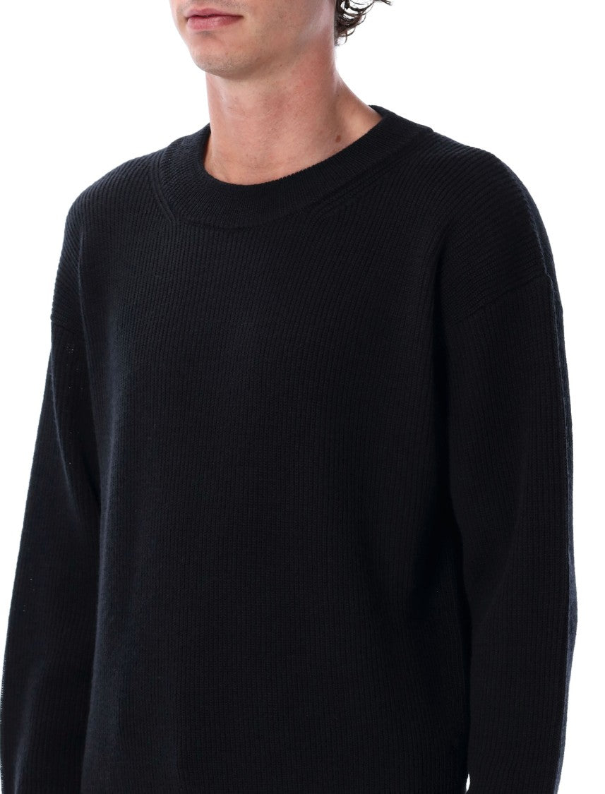 Lemaire Boxy Round Neck Sweater In Ribbed Virgin Wool