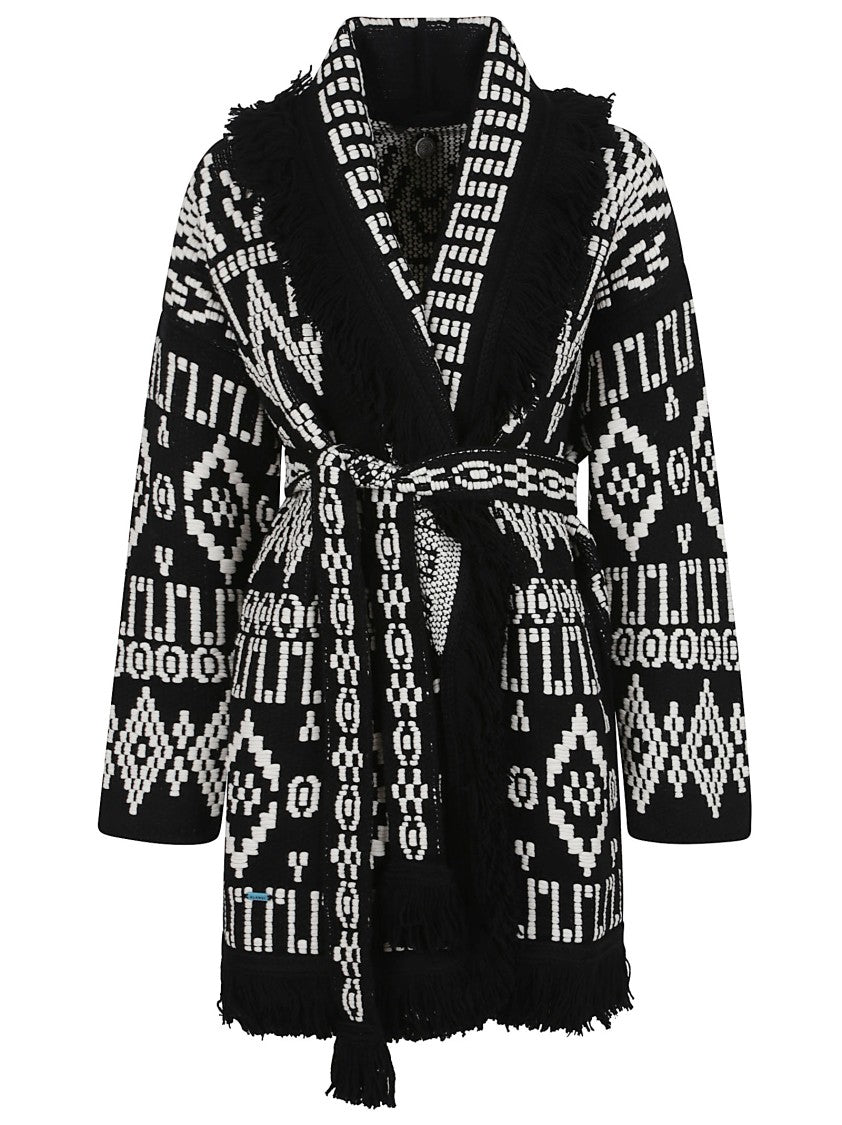 Alanui Frayed Edge Black Wool Blend Cardigan