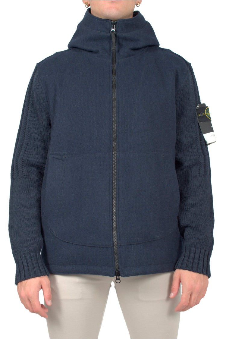 Stone Island Navy Hooded Full-Zip Wool-Blend Jacket