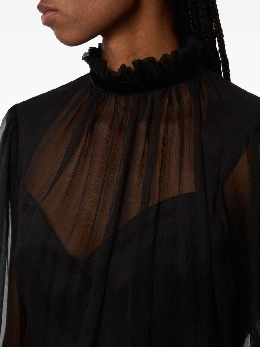 Nina Ricci Black Ruffled High Neck Balloon Top