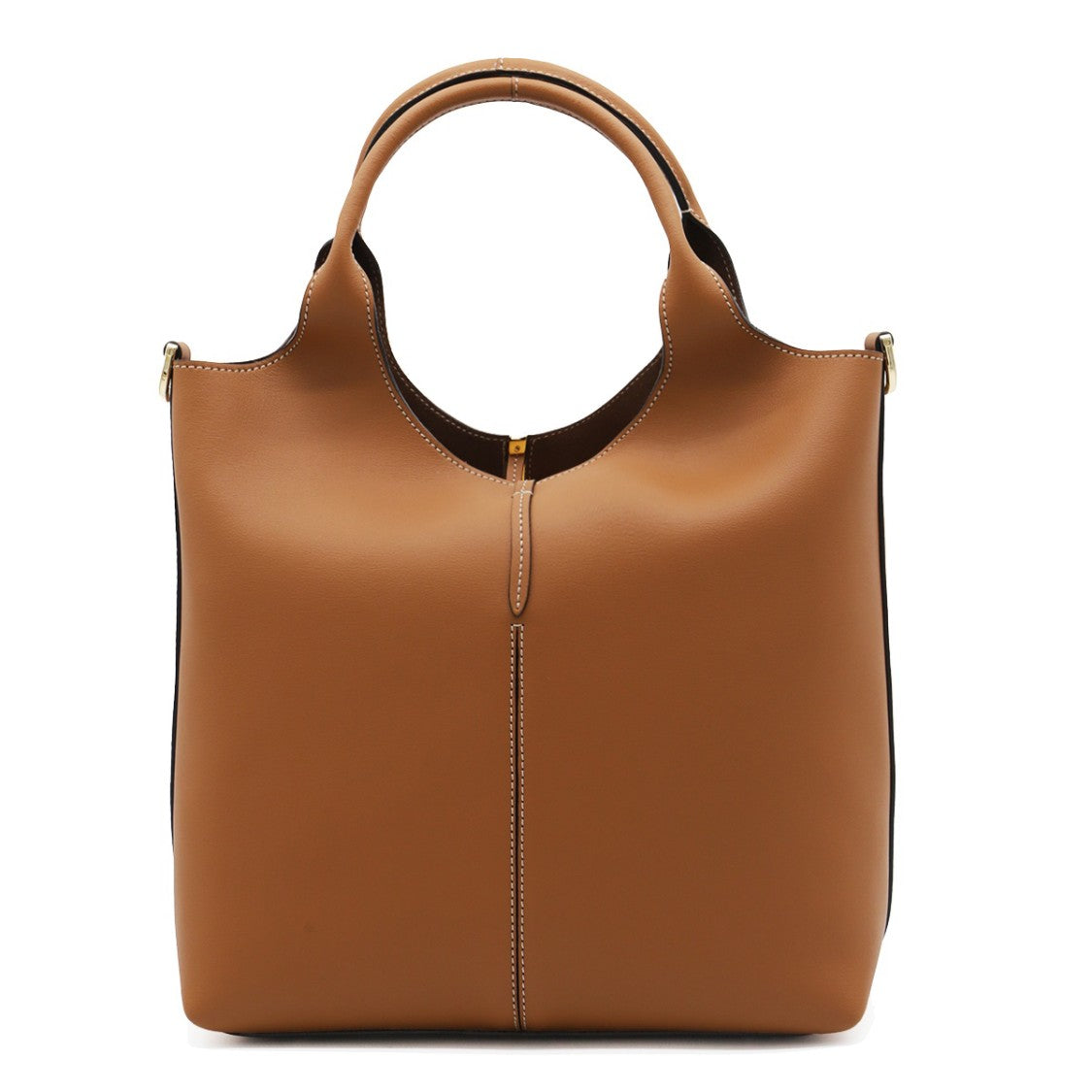 Tod's Structured Brown Leather Tote With Adjustable Shoulder Strap