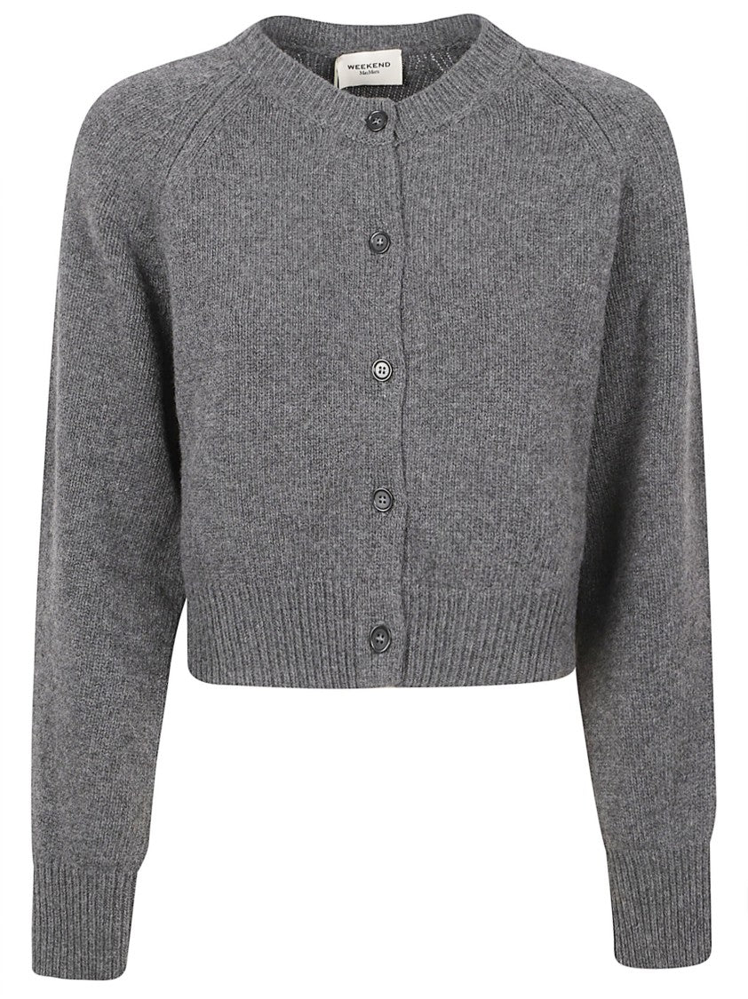Max Mara Cropped Sweater With Ribbed Knit Texture And Button-Down Front