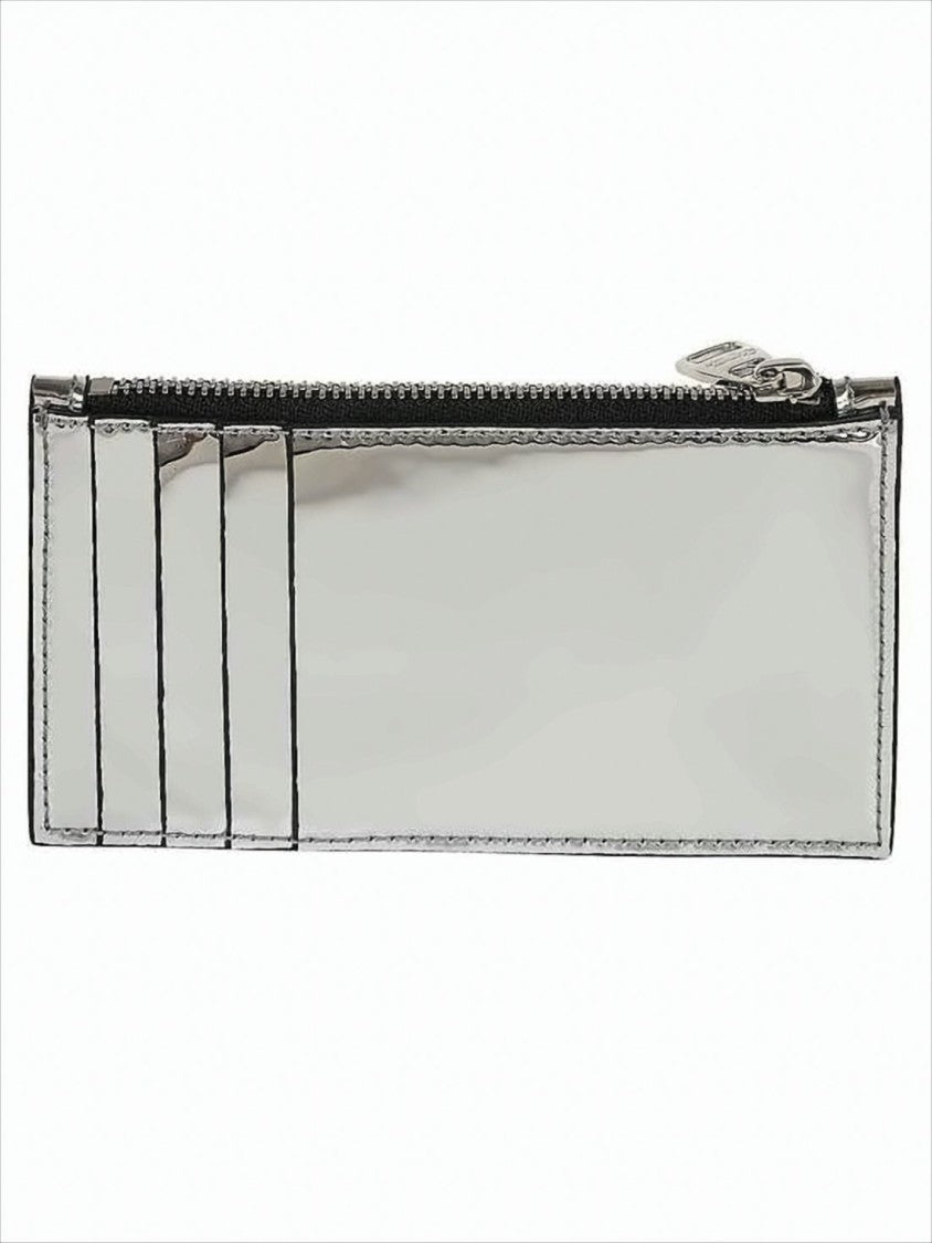 Alexander Mcqueen Laminated Leather Wallet With Reflective Silver Finish