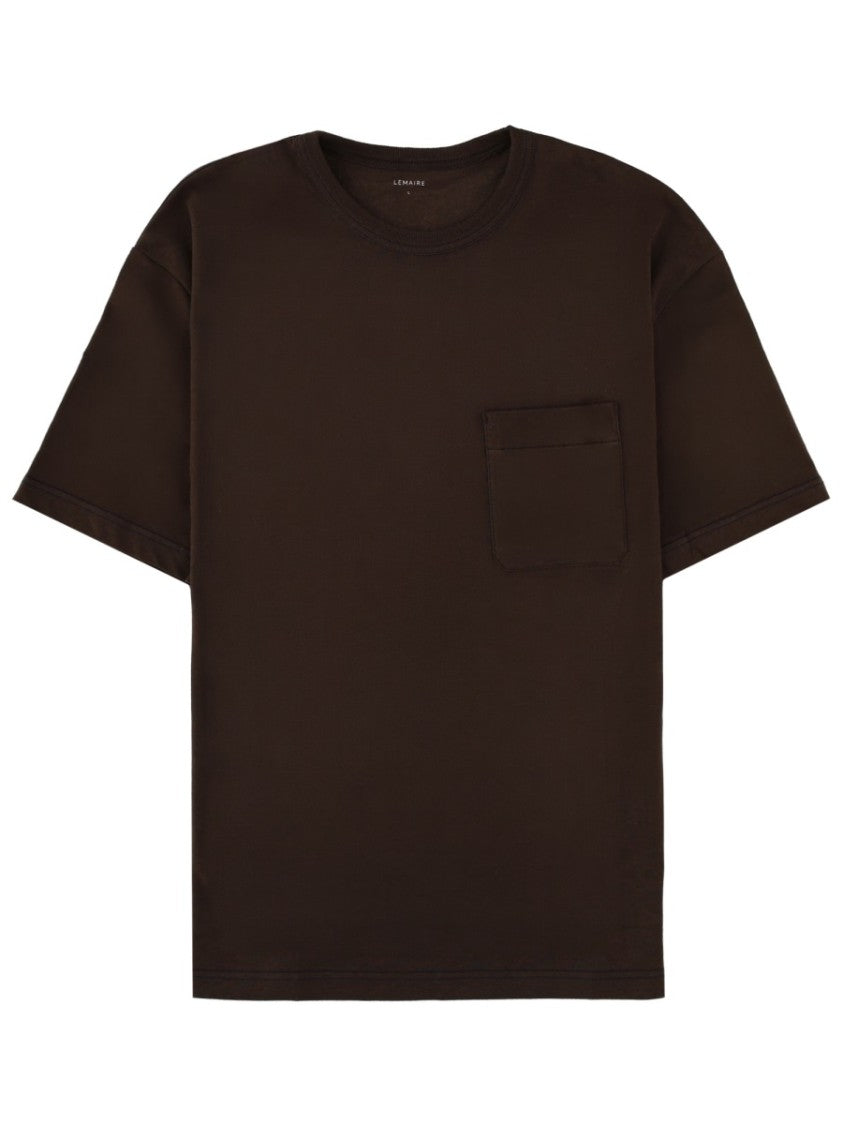 Lemaire Solid Brown Cotton-Linen Chest Pocket T-Shirt