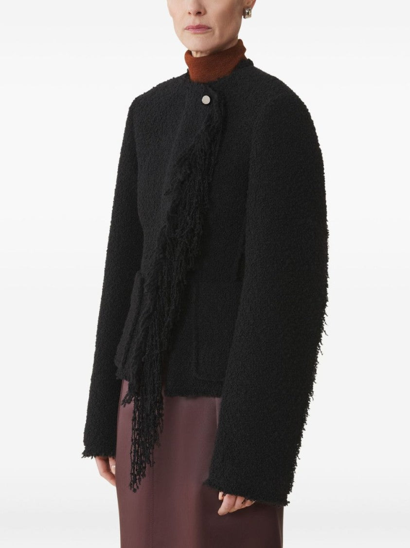 Lanvin Black Asymmetrical Fringe Detail Wool Jacket