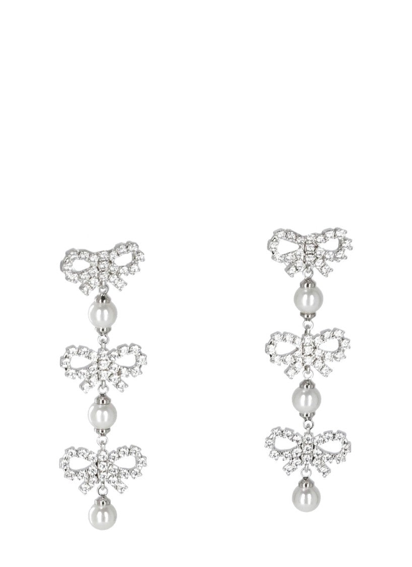 Self-Portrait Micro Bow Pearl Tiered Earrings