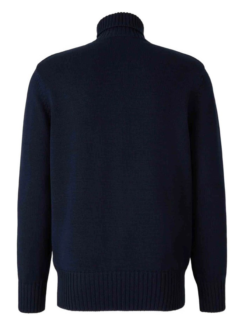 Givenchy Navy Ribbed Knit Raised Lettering Turtleneck