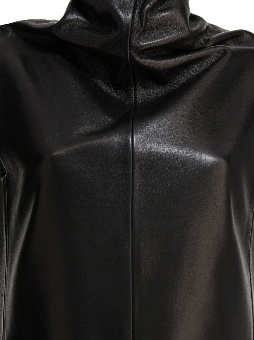 Khaite Structured Black Leather Mini Dress
