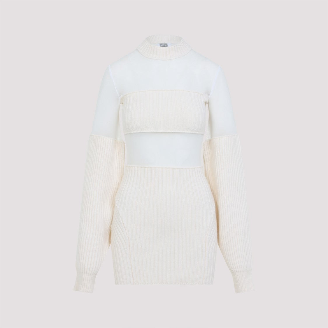 Jean Paul Gaultier Ecru White Wool Short Dress With Mesh Details