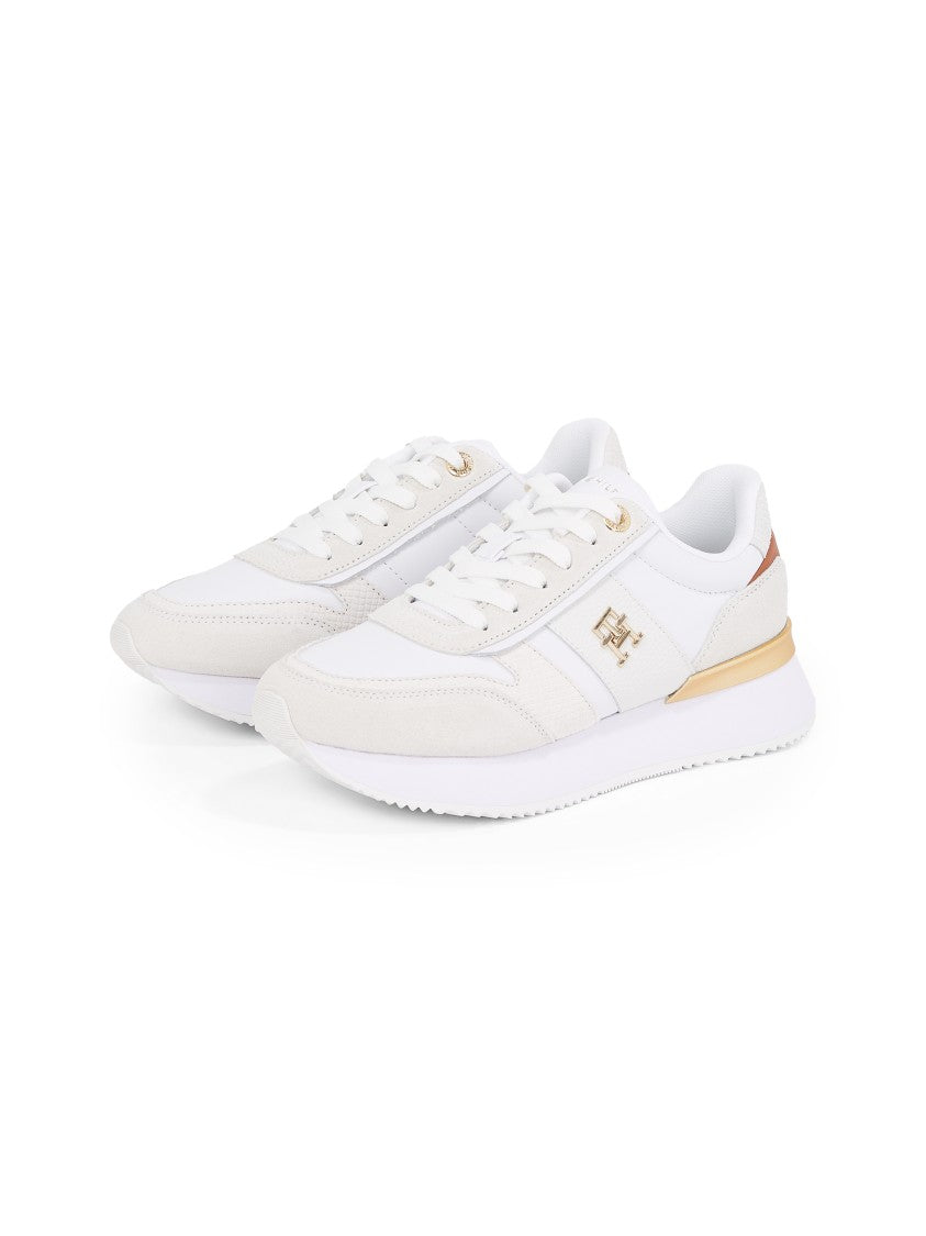 Tommy Hilfiger White Leather Sneakers With Suede Details And Gold Accents