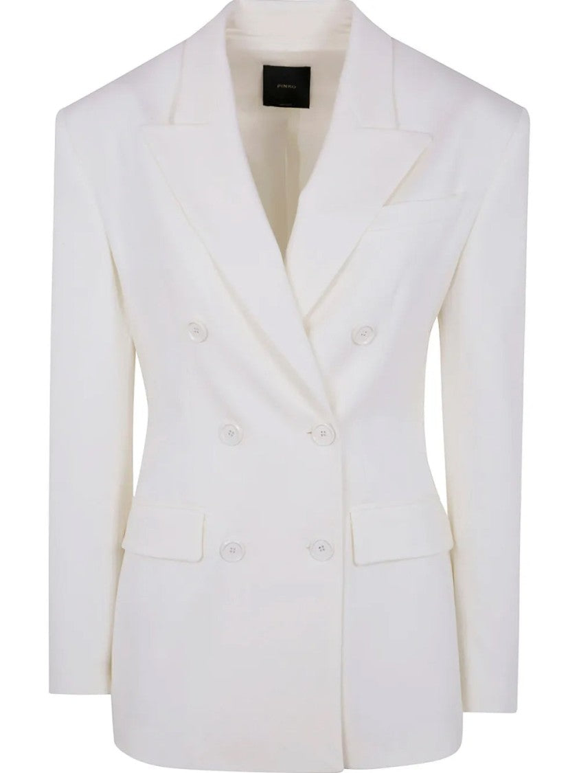 Pinko Double-Breasted White Blazer With Notched Lapels