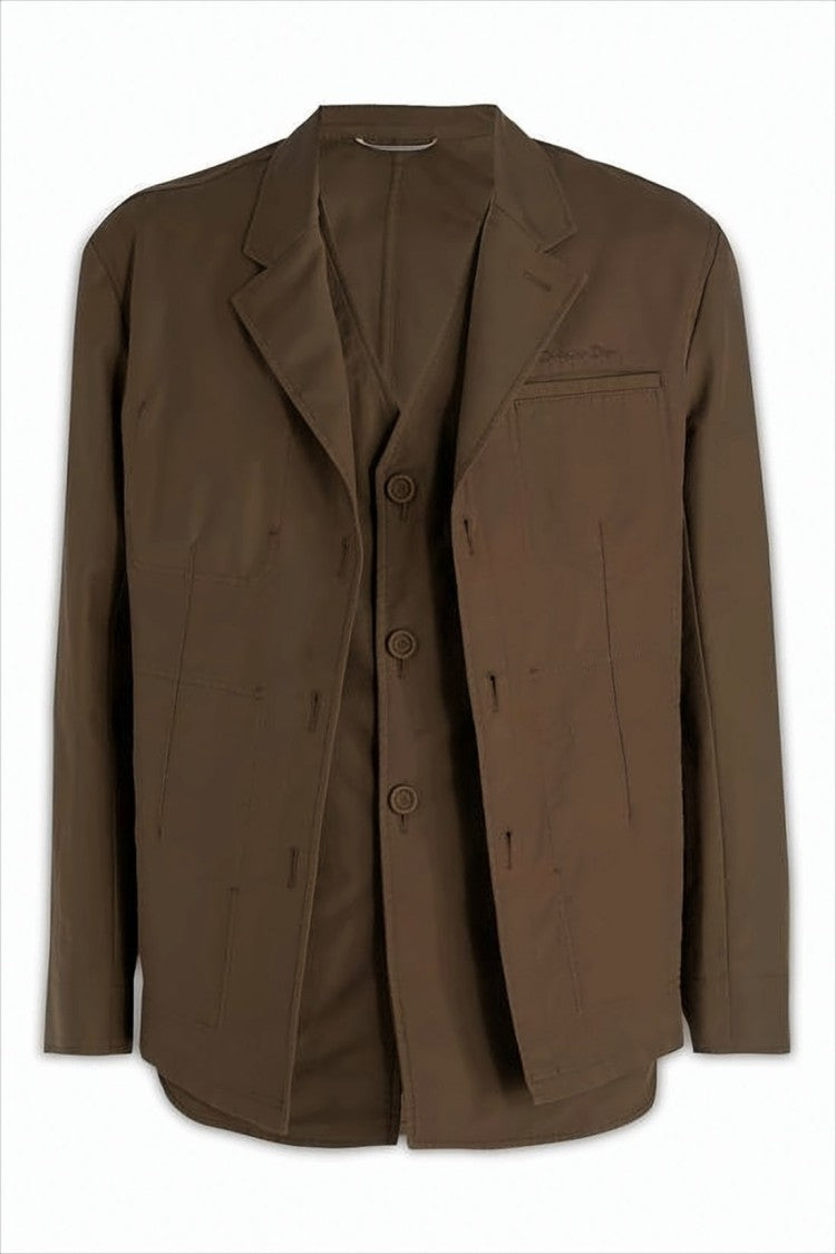 Dior Structured Brown Cotton Jacket With Classic Lapel