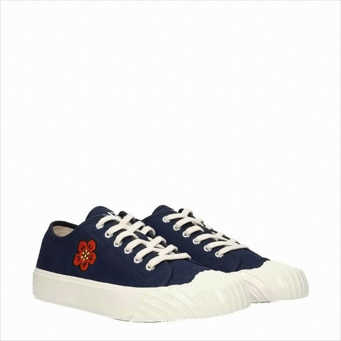 Kenzo Navy Cotton Low-Top Sneakers With Floral Embroidery