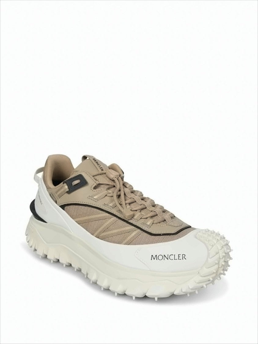 Moncler Beige Leather And Fabricsneakers With Textured Outsole