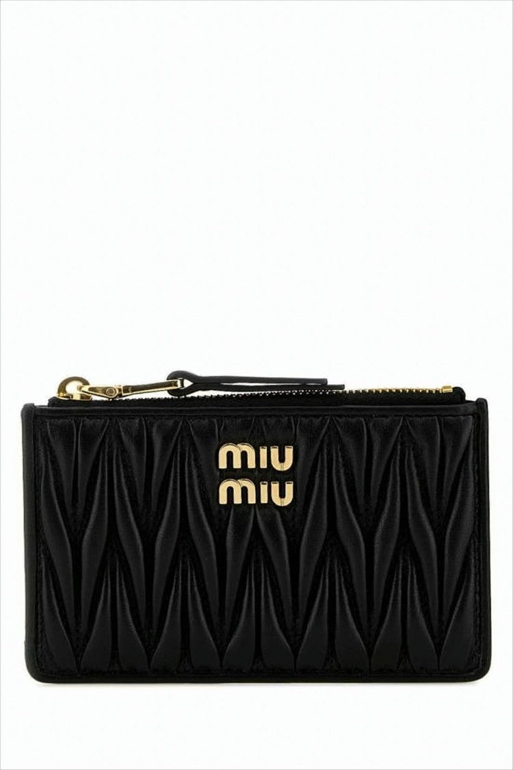 Miu Miu Quilted Lambskin Leather Wallet With Gold-Tone Accents
