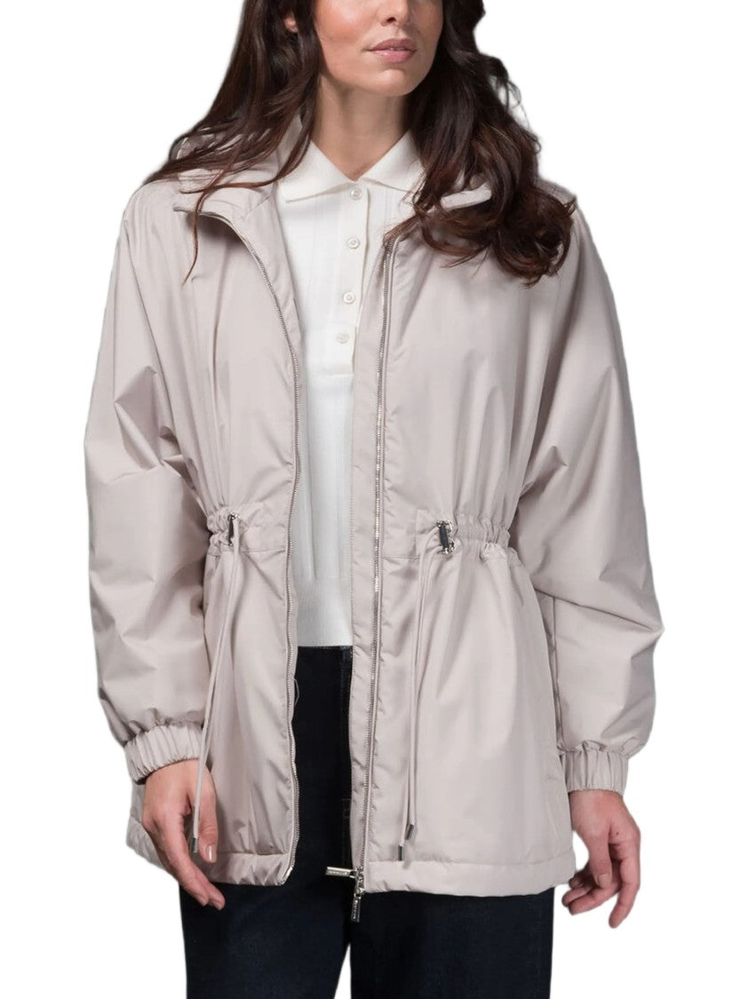 Moorer Neutral Hooded Lightweight Jacket With Adjustable Drawstrings