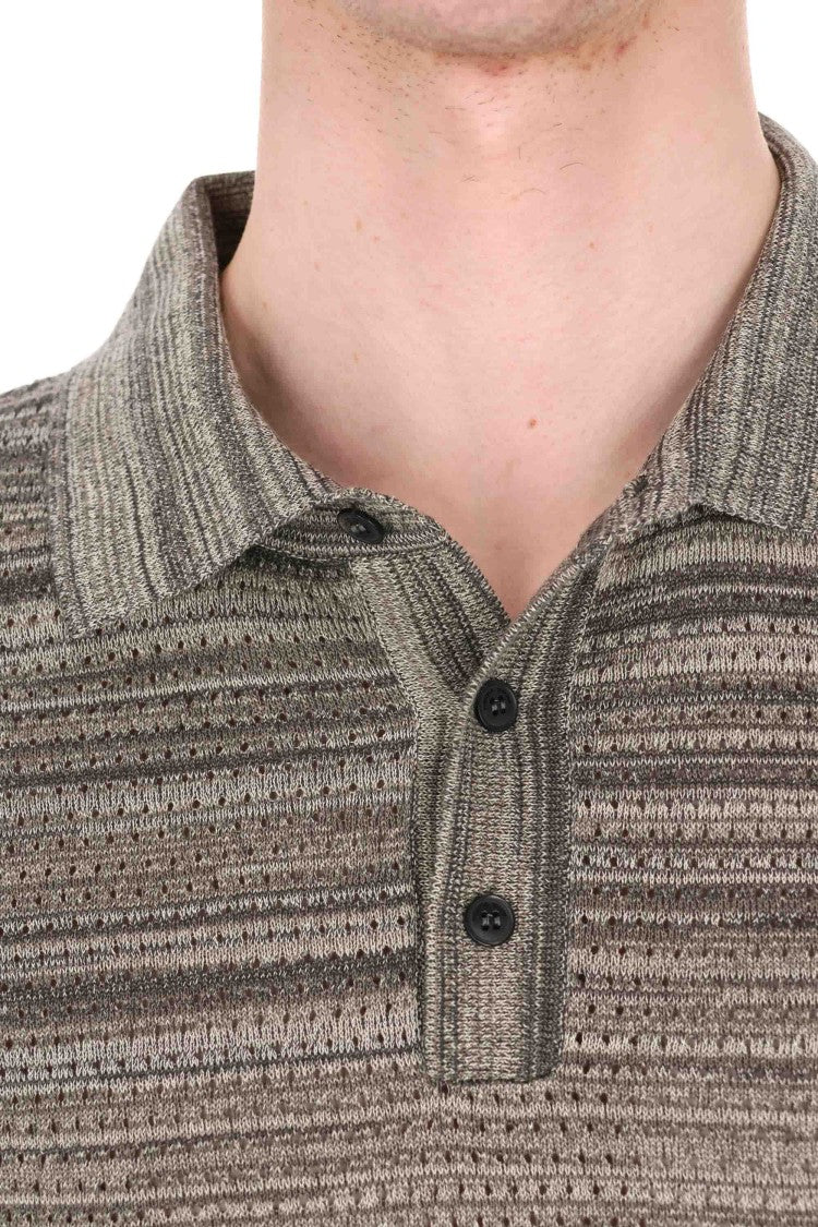 Roberto Collina Micro-Perforated Striped Cotton Polo Shirt