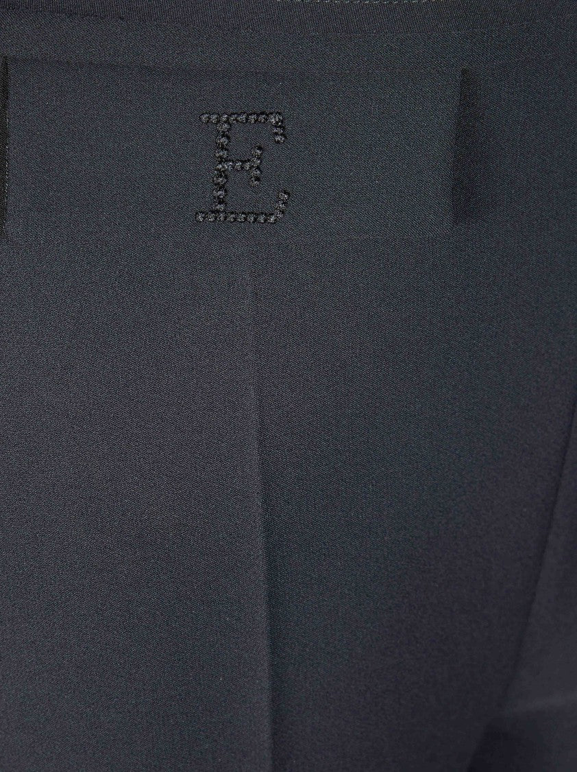 Elisabetta Franchi Black Slim Fit Cropped Flap Trousers